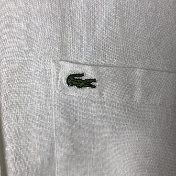 Lacoste Regular Fit Short-Sleeve Linen Button-Down Shirt, Boxy Shirt, Men's Size S (approx.) linen white type Vintage Second Hand