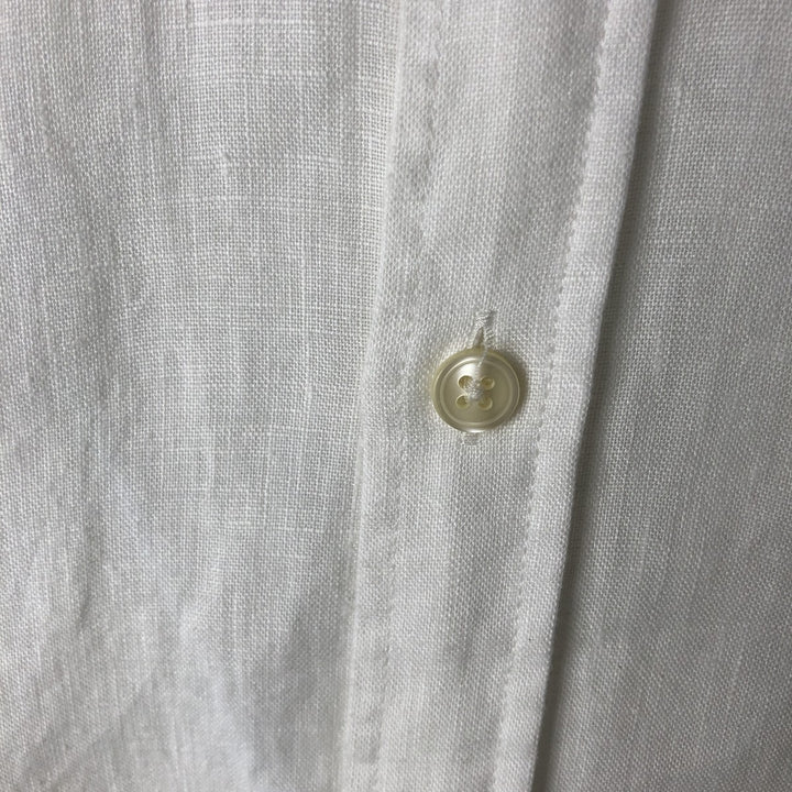 Lacoste Regular Fit Short-Sleeve Linen Button-Down Shirt, Boxy Shirt, Men's Size S (approx.) linen white type Vintage Second Hand