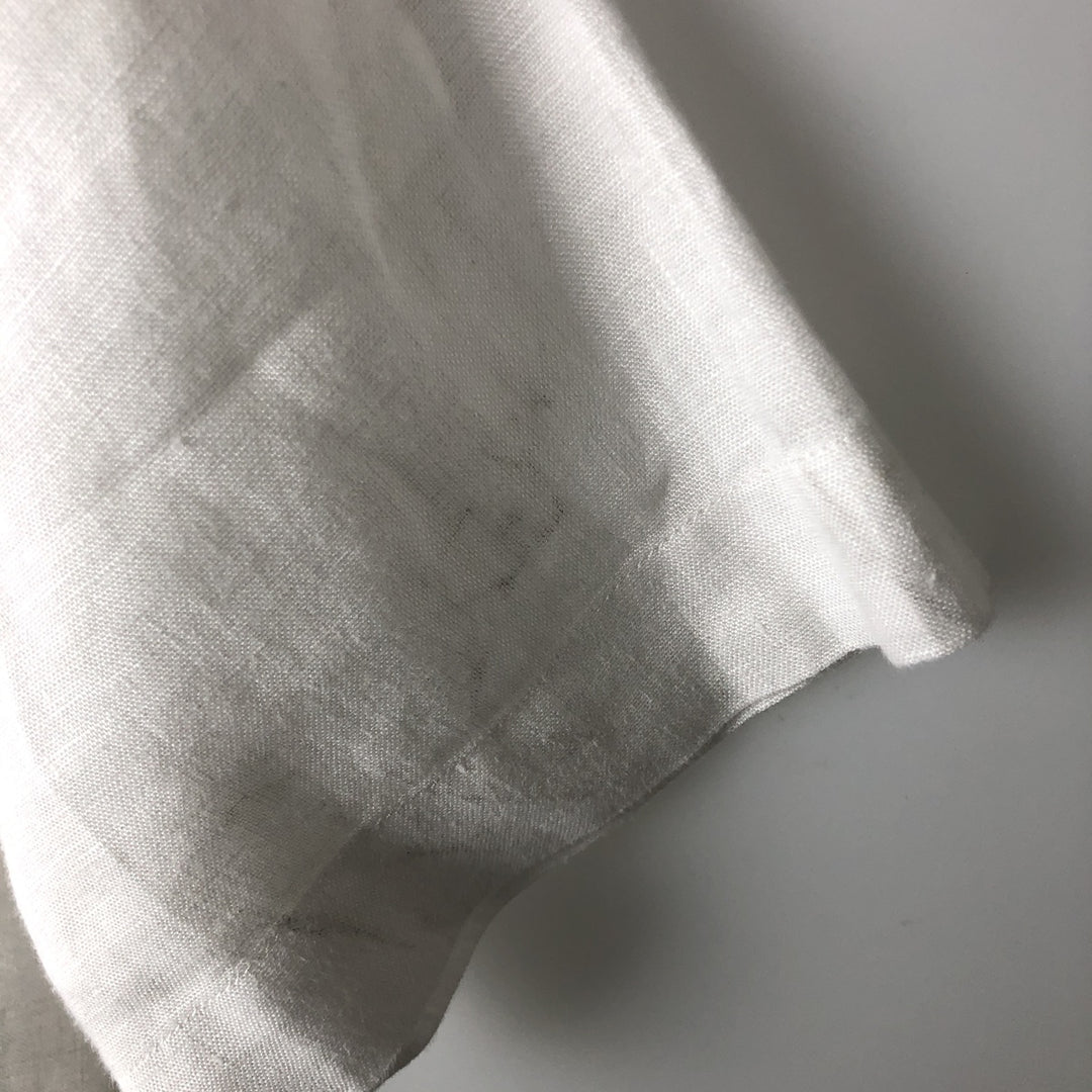 Lacoste Regular Fit Short-Sleeve Linen Button-Down Shirt, Boxy Shirt, Men's Size S (approx.) linen white type Vintage Second Hand