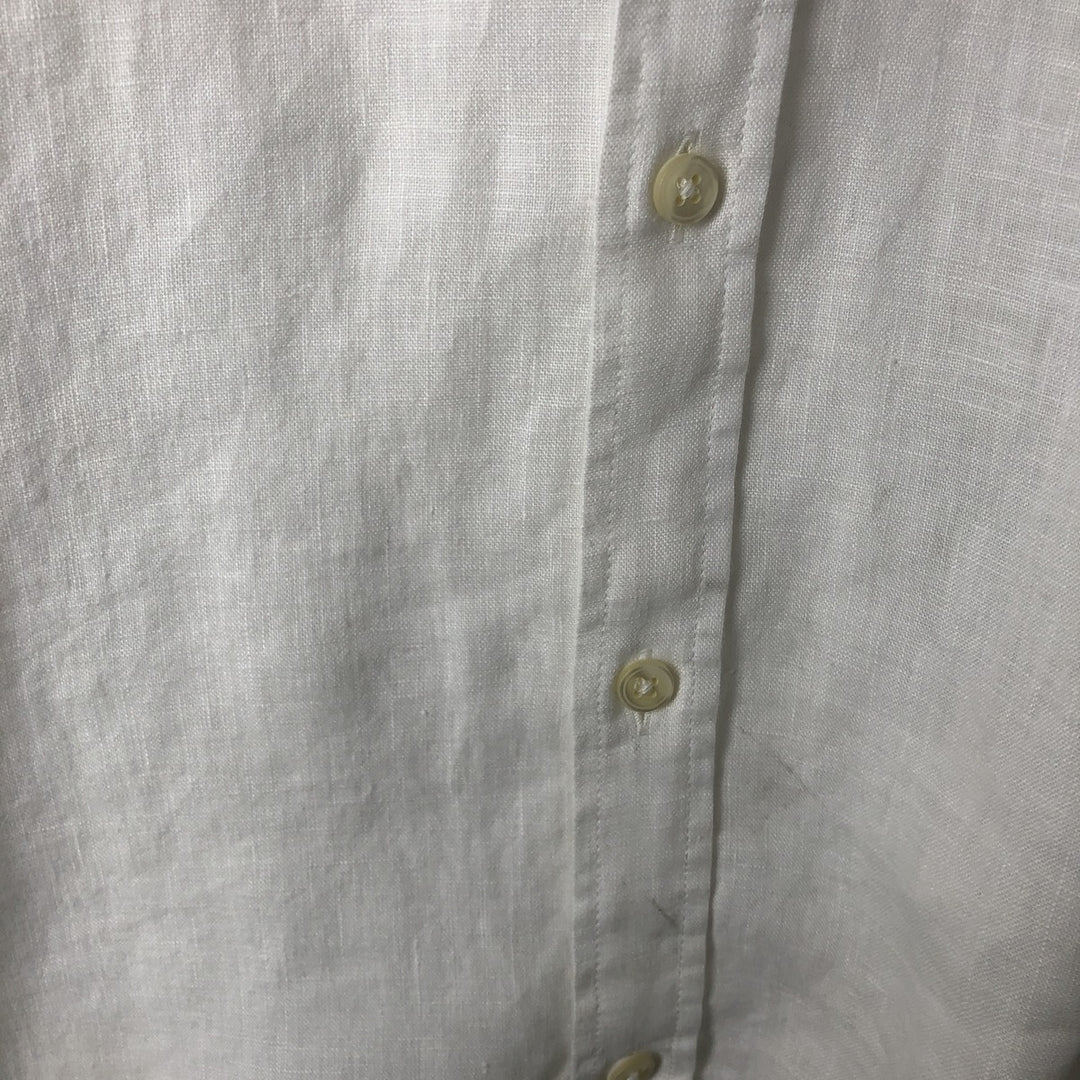 Lacoste Regular Fit Short-Sleeve Linen Button-Down Shirt, Boxy Shirt, Men's Size S (approx.) linen white type Vintage Second Hand