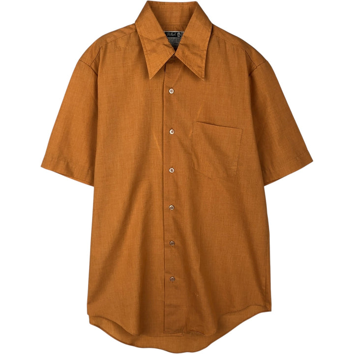Pelham Short-Sleeve Poly-Cotton Shirt, Men's Size M (approx.) polyester orange type Vintage Second Hand