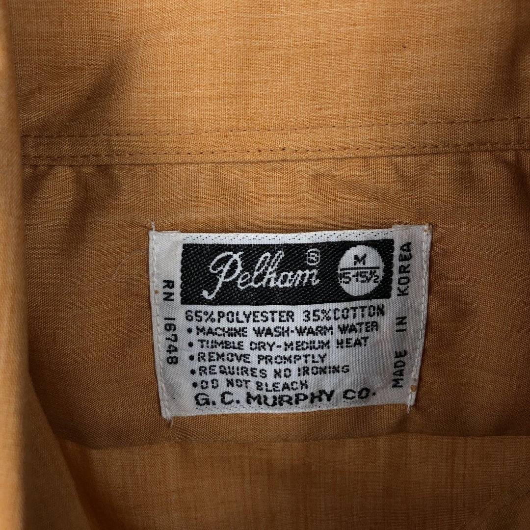 Pelham Short-Sleeve Poly-Cotton Shirt, Men's Size M (approx.) polyester orange type Vintage Second Hand