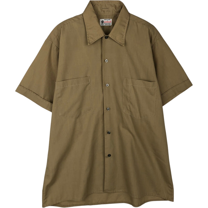 ARMOR Short-Sleeve Poly-Cotton Box Shirt, Made in Canada, Men's Size L (approx.) polyester beige type brown Vintage Second Hand