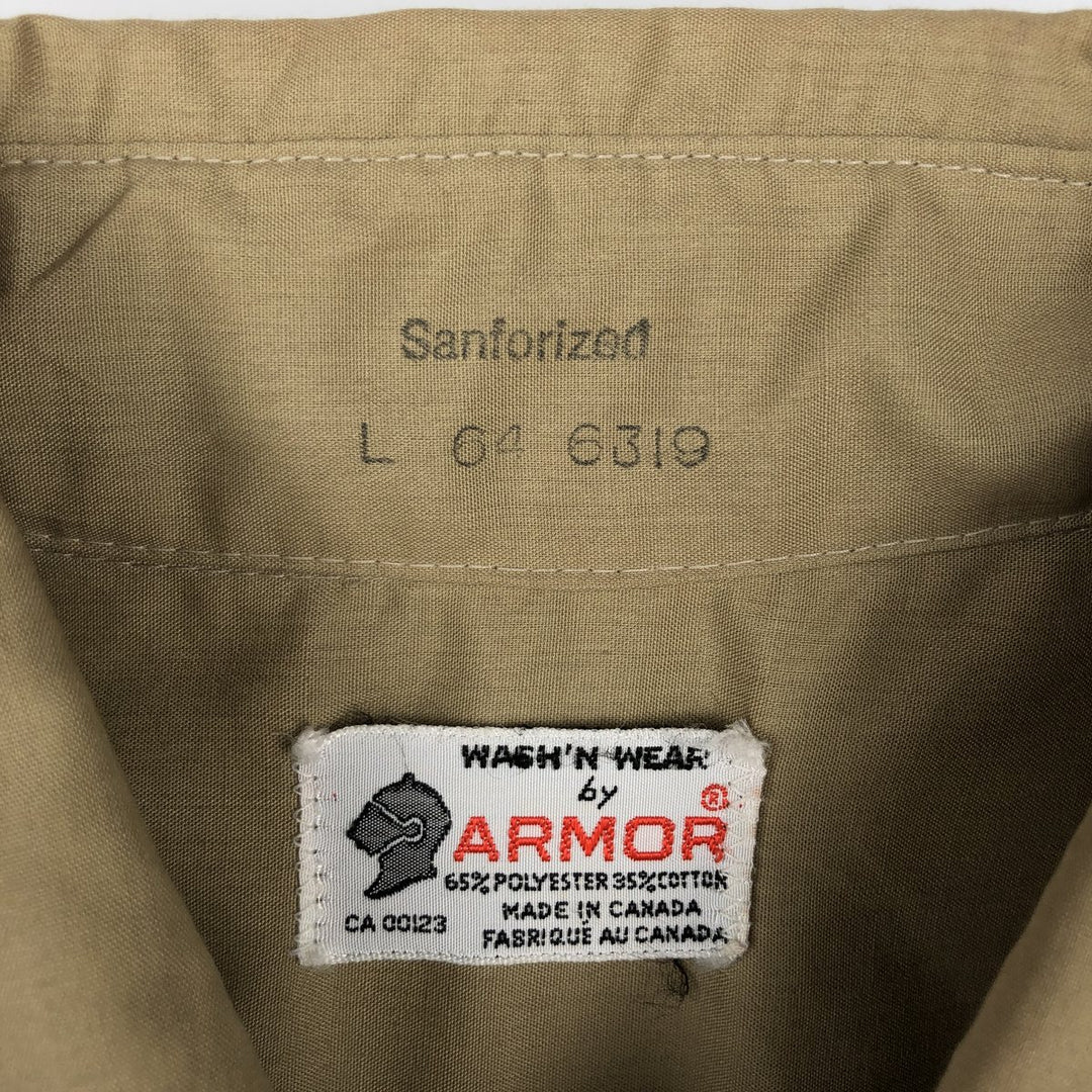 ARMOR Short-Sleeve Poly-Cotton Box Shirt, Made in Canada, Men's Size L (approx.) polyester beige type brown Vintage Second Hand