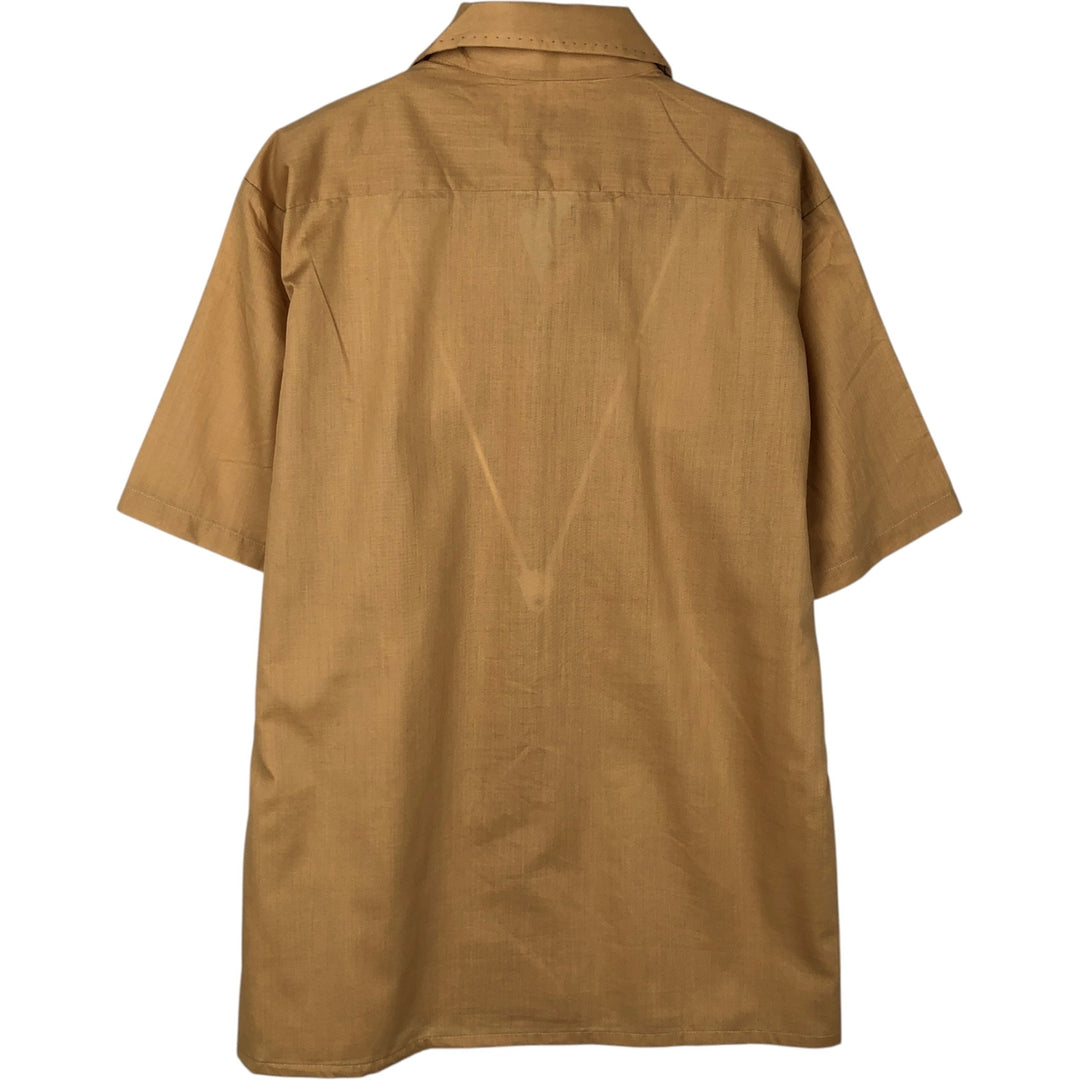 1970'S Arrow Decton PermaIron Short-Sleeve Open-Collar Polyester Box Shirt, Made in USA, Men's Size S (Equivalent), Vintage polyester ocher yellow type Vintage Second Hand