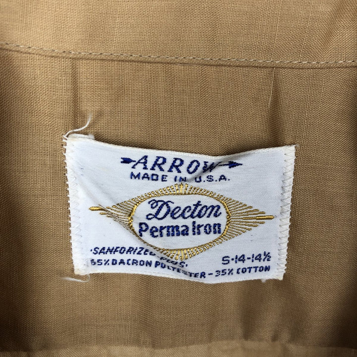 1970'S Arrow Decton PermaIron Short-Sleeve Open-Collar Polyester Box Shirt, Made in USA, Men's Size S (Equivalent), Vintage polyester ocher yellow type Vintage Second Hand