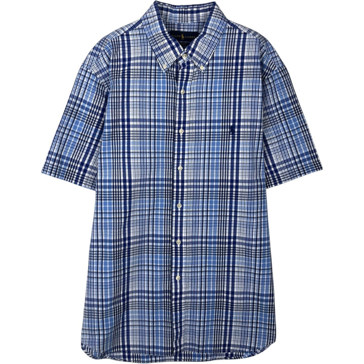 Ralph Lauren Classic Fit short sleeve button down check shirt, men's size XL cotton blue type Vintage Second Hand