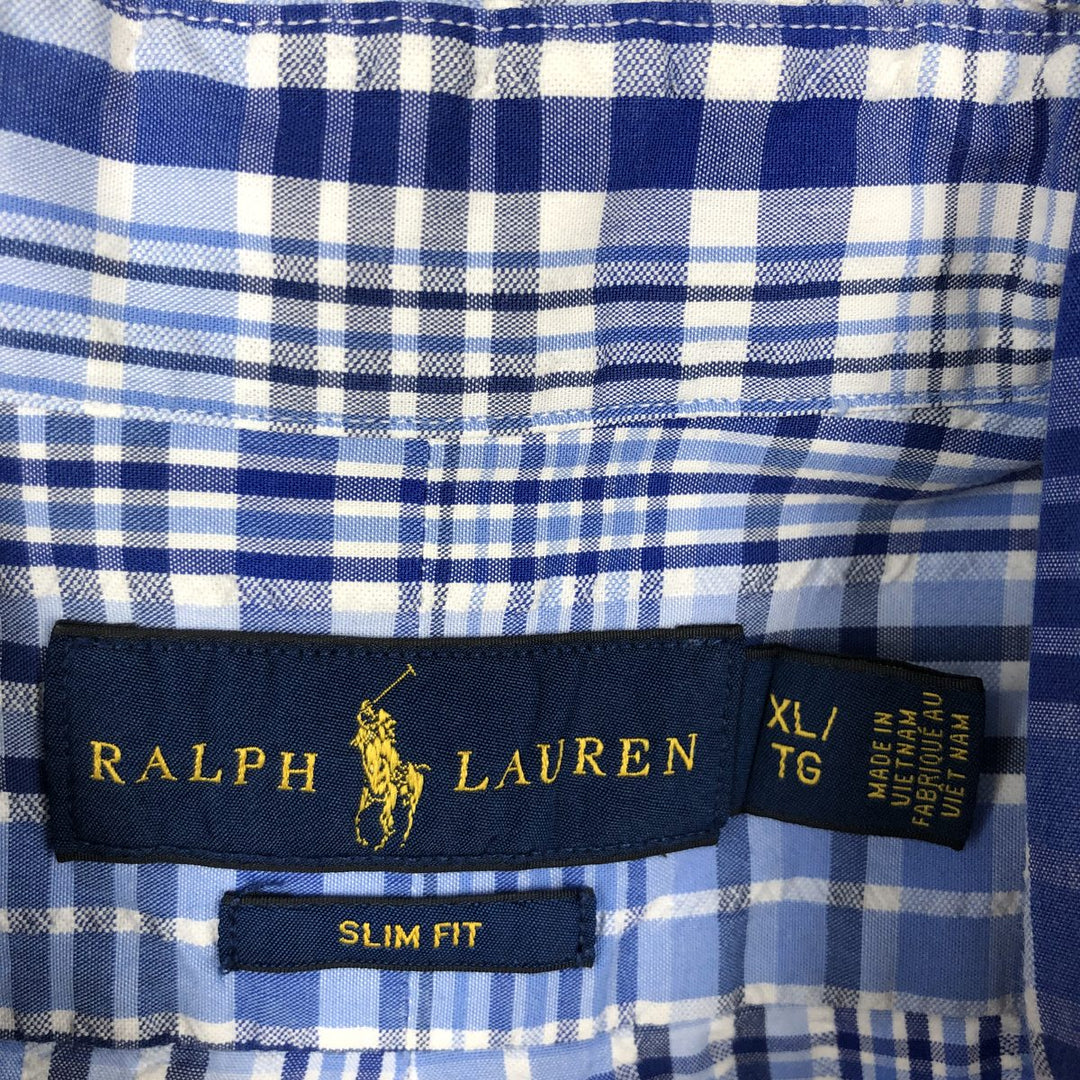 Ralph Lauren Classic Fit short sleeve button down check shirt, men's size XL cotton blue type Vintage Second Hand