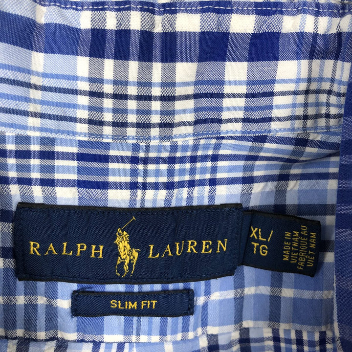 Ralph Lauren Classic Fit short sleeve button down check shirt, men's size XL cotton blue type Vintage Second Hand