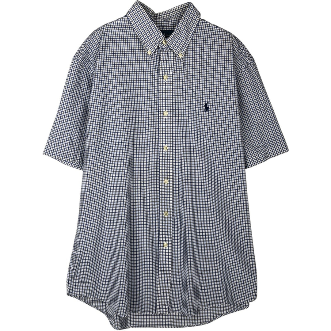 Ralph Lauren CUSTOM FIT short sleeve button down check shirt men's size L cotton blue type Vintage Second Hand