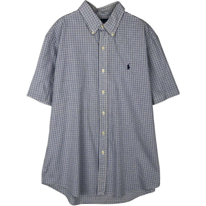 Ralph Lauren CUSTOM FIT short sleeve button down check shirt men's size L cotton blue type Vintage Second Hand
