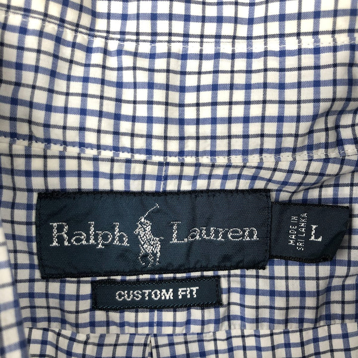 Ralph Lauren CUSTOM FIT short sleeve button down check shirt men's size L cotton blue type Vintage Second Hand