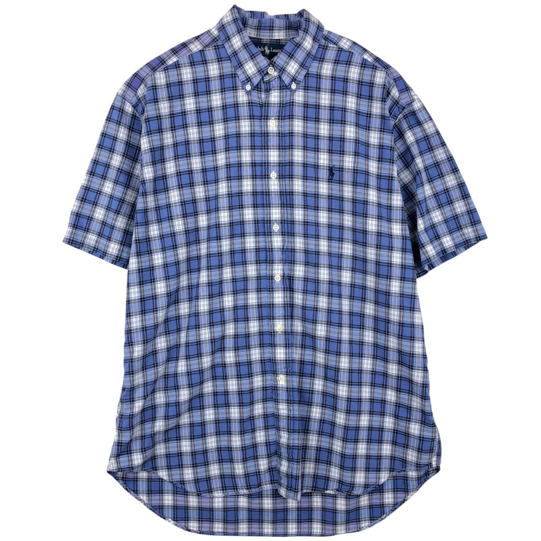 Ralph Lauren BLAKE short sleeve button down check shirt, men's size L cotton blue type Vintage Second Hand