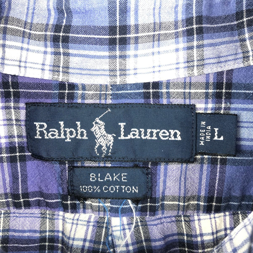 Ralph Lauren BLAKE short sleeve button down check shirt, men's size L cotton blue type Vintage Second Hand
