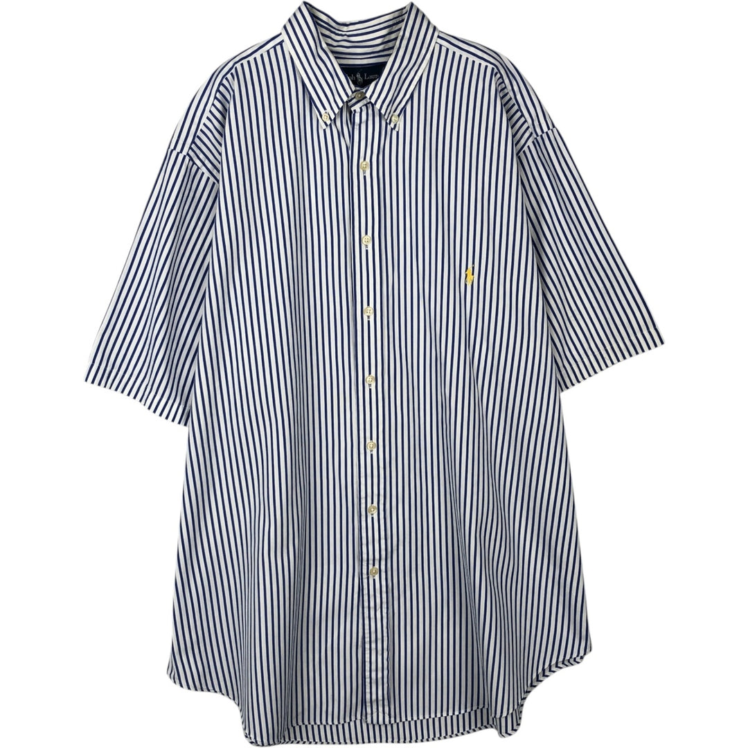 Ralph Lauren Classic Fit short sleeve button down striped shirt, men's XL size cotton blue type Vintage Second Hand