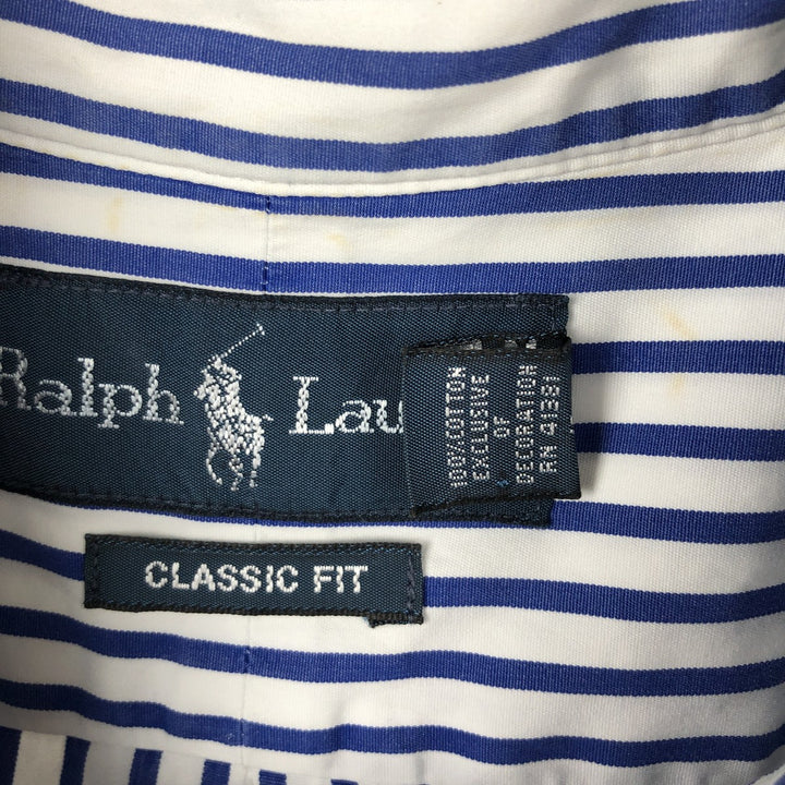 Ralph Lauren Classic Fit short sleeve button down striped shirt, men's XL size cotton blue type Vintage Second Hand