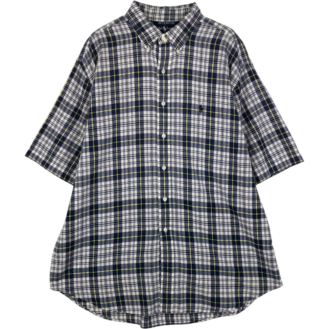 Ralph Lauren BLAIRE short sleeve button down check shirt men's XL size cotton blue type Vintage Second Hand