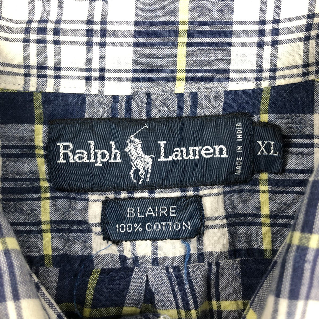 Ralph Lauren BLAIRE short sleeve button down check shirt men's XL size cotton blue type Vintage Second Hand