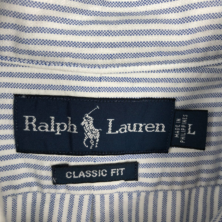 Ralph Lauren Classic Fit Long Sleeve Button Down Striped Shirt, Men's Size L cotton blue type Vintage Second Hand