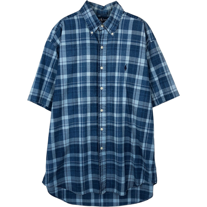 Ralph Lauren BLAKE short sleeve button down check shirt, men's size M cotton blue type Vintage Second Hand