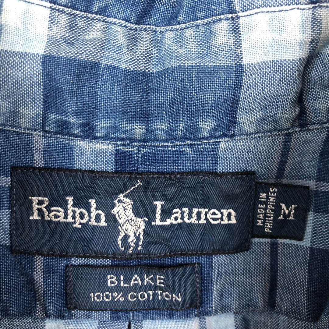 Ralph Lauren BLAKE short sleeve button down check shirt, men's size M cotton blue type Vintage Second Hand
