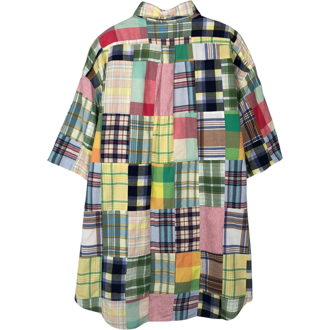 Ralph Lauren BLAKE patchwork short sleeve button down check shirt men's size L cotton multicolor Vintage Second Hand