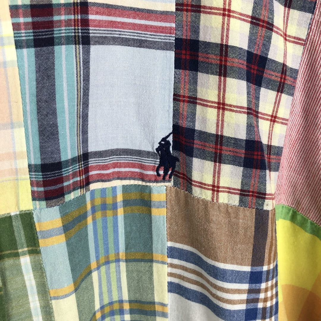 Ralph Lauren BLAKE patchwork short sleeve button down check shirt men's size L cotton multicolor Vintage Second Hand