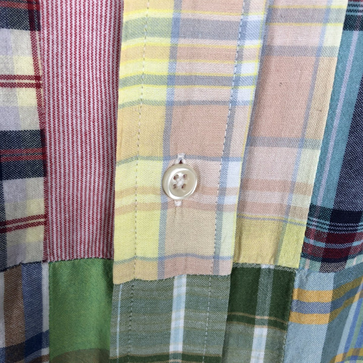 Ralph Lauren BLAKE patchwork short sleeve button down check shirt men's size L cotton multicolor Vintage Second Hand
