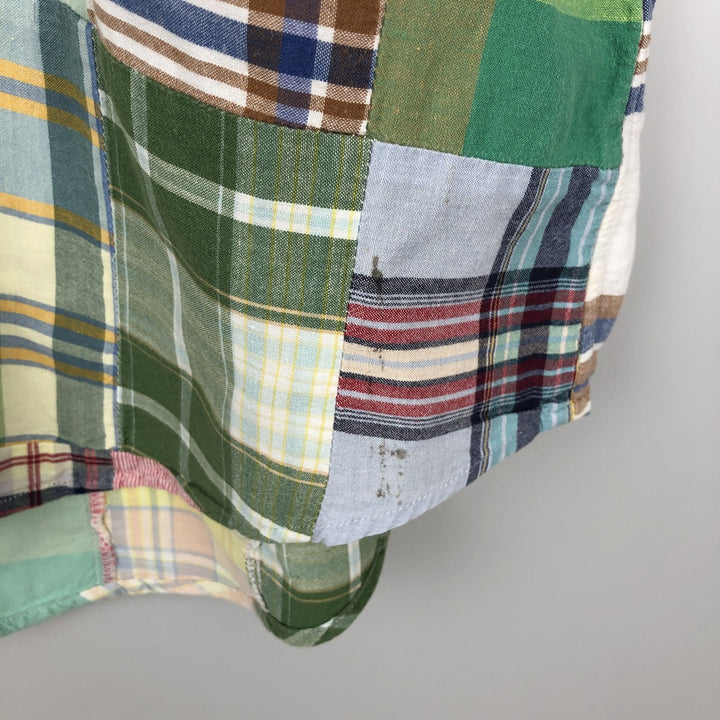 Ralph Lauren BLAKE patchwork short sleeve button down check shirt men's size L cotton multicolor Vintage Second Hand
