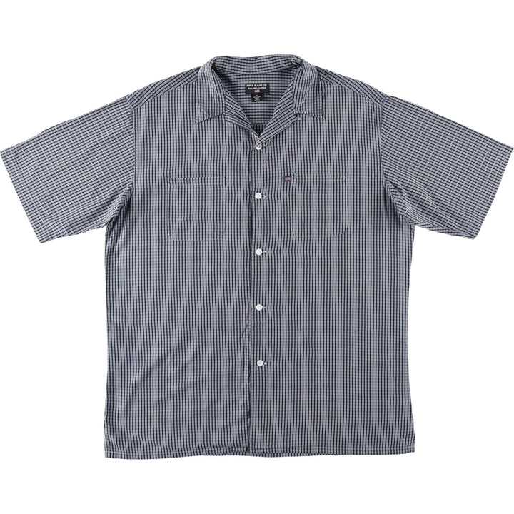 2000'S Ralph Lauren POLO JEANS COMPANY Check Pattern Short-Sleeve Open Collar Cotton Shirt, Boxy Fit, Men's Size M (approx.) cotton navy blue type Vintage Second Hand