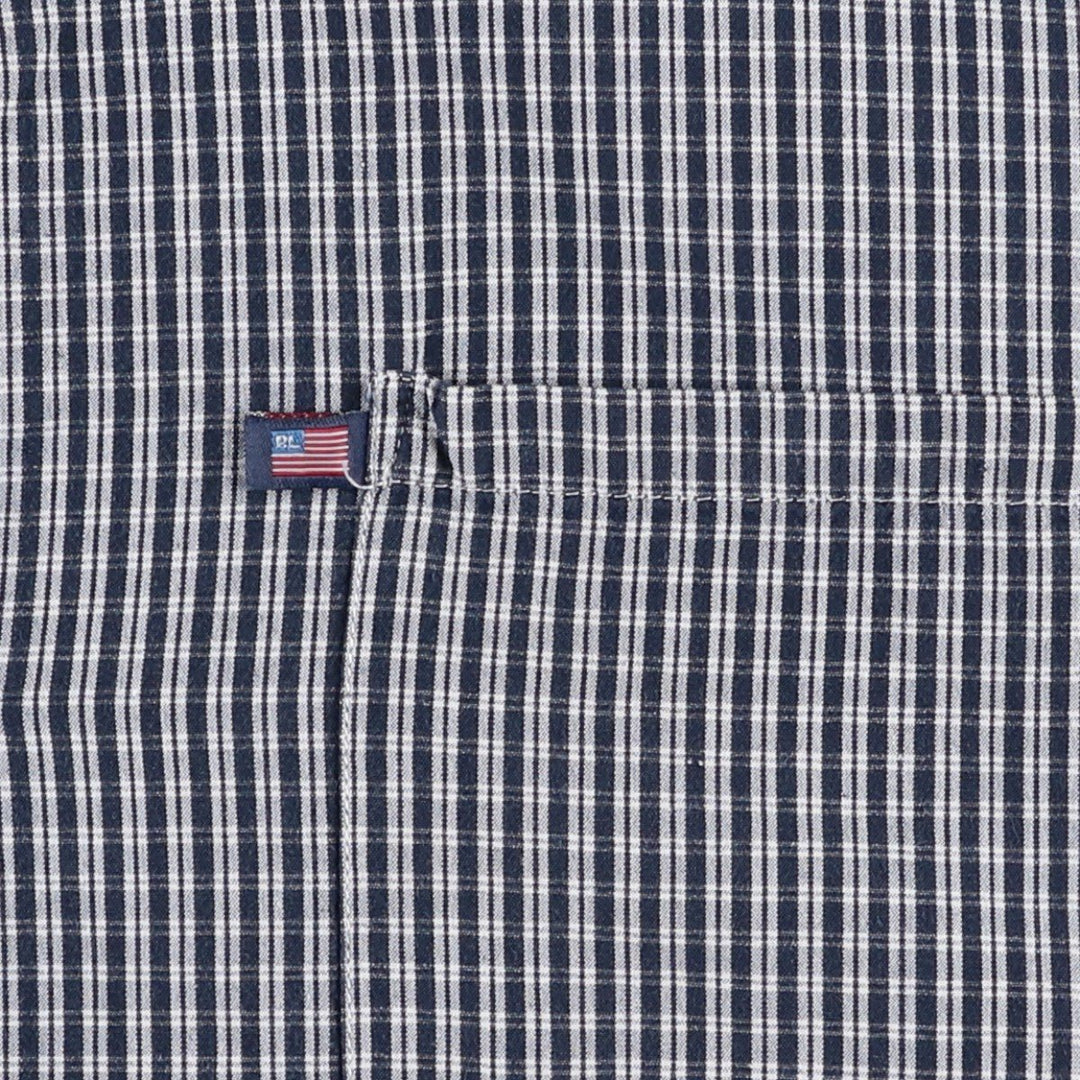 2000'S Ralph Lauren POLO JEANS COMPANY Check Pattern Short-Sleeve Open Collar Cotton Shirt, Boxy Fit, Men's Size M (approx.) cotton navy blue type Vintage Second Hand