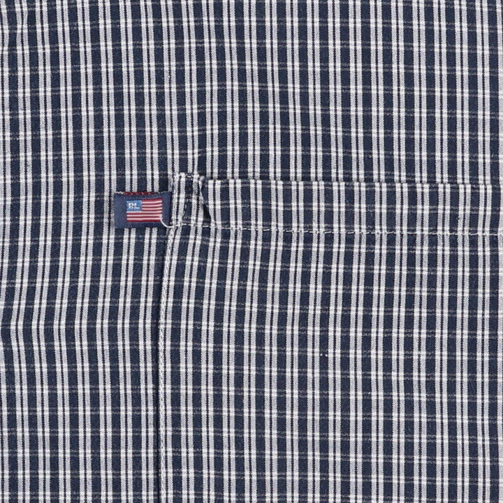 2000'S Ralph Lauren POLO JEANS COMPANY Check Pattern Short-Sleeve Open Collar Cotton Shirt, Boxy Fit, Men's Size M (approx.) cotton navy blue type Vintage Second Hand