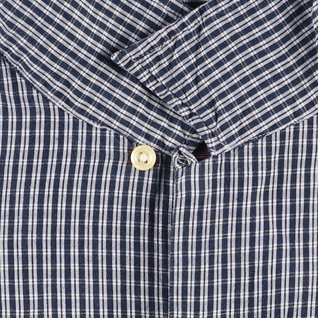 2000'S Ralph Lauren POLO JEANS COMPANY Check Pattern Short-Sleeve Open Collar Cotton Shirt, Boxy Fit, Men's Size M (approx.) cotton navy blue type Vintage Second Hand