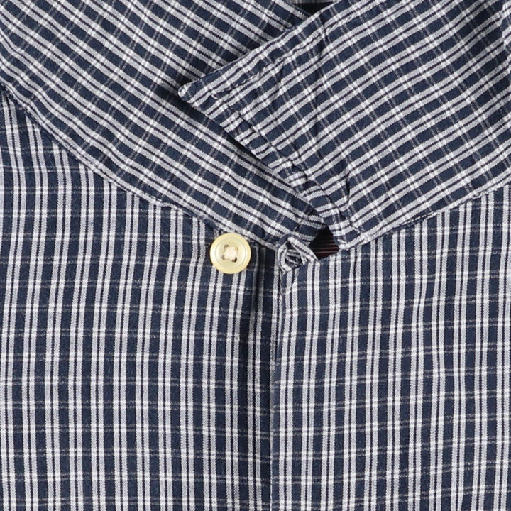 2000'S Ralph Lauren POLO JEANS COMPANY Check Pattern Short-Sleeve Open Collar Cotton Shirt, Boxy Fit, Men's Size M (approx.) cotton navy blue type Vintage Second Hand
