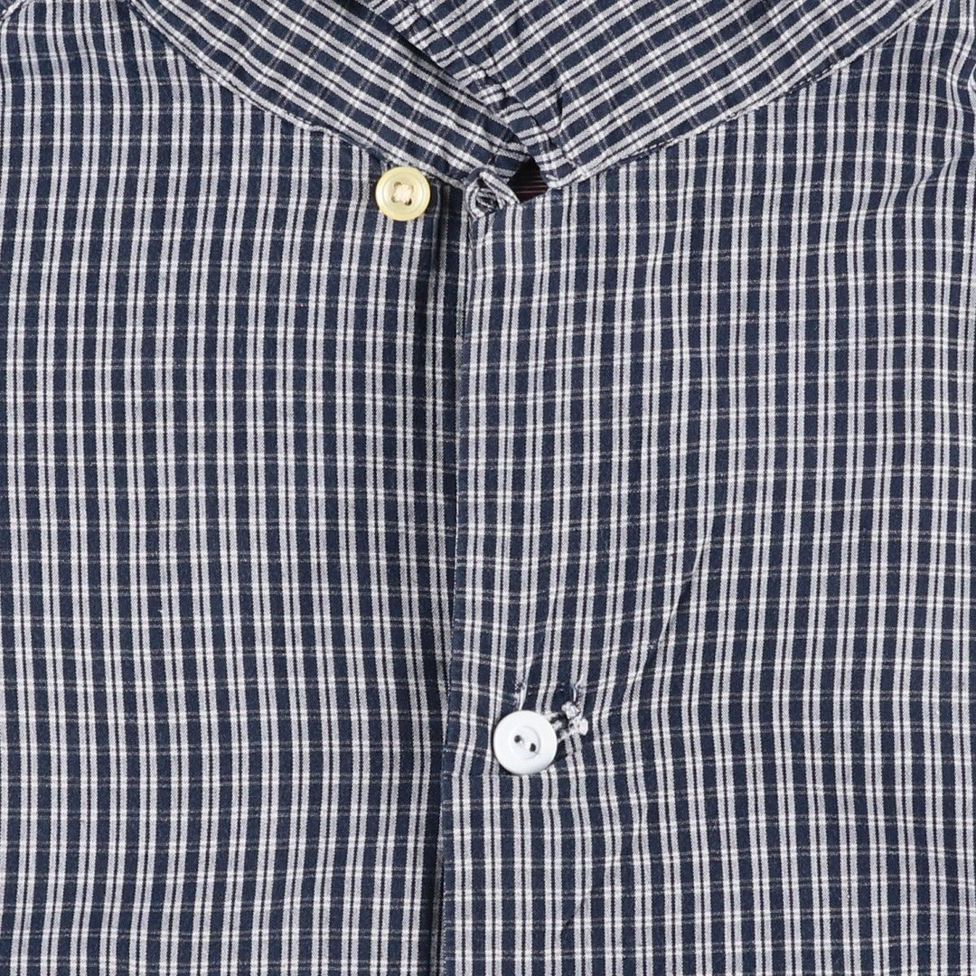 2000'S Ralph Lauren POLO JEANS COMPANY Check Pattern Short-Sleeve Open Collar Cotton Shirt, Boxy Fit, Men's Size M (approx.) cotton navy blue type Vintage Second Hand