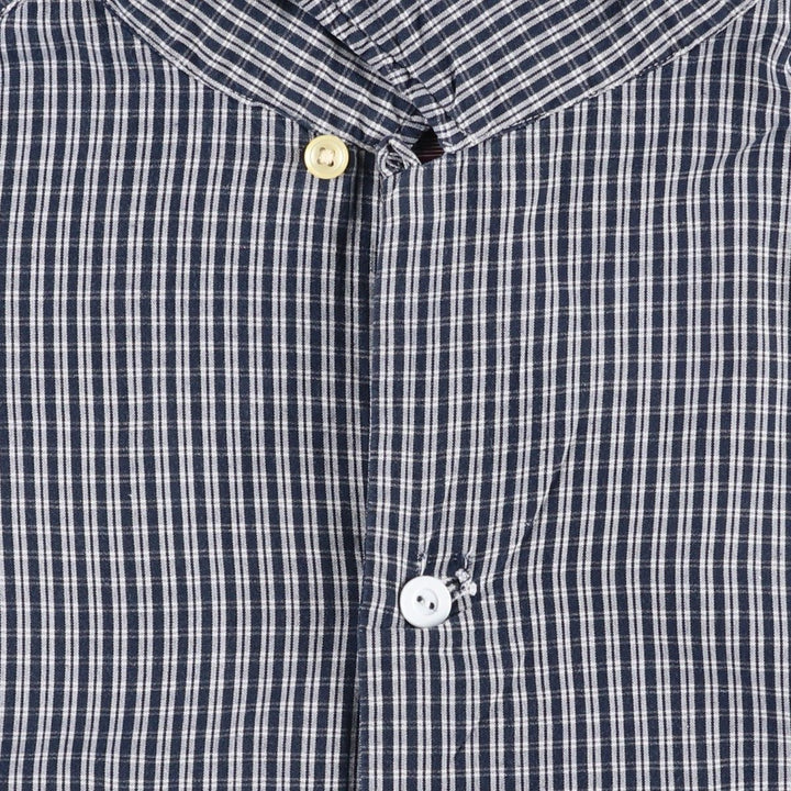 2000'S Ralph Lauren POLO JEANS COMPANY Check Pattern Short-Sleeve Open Collar Cotton Shirt, Boxy Fit, Men's Size M (approx.) cotton navy blue type Vintage Second Hand