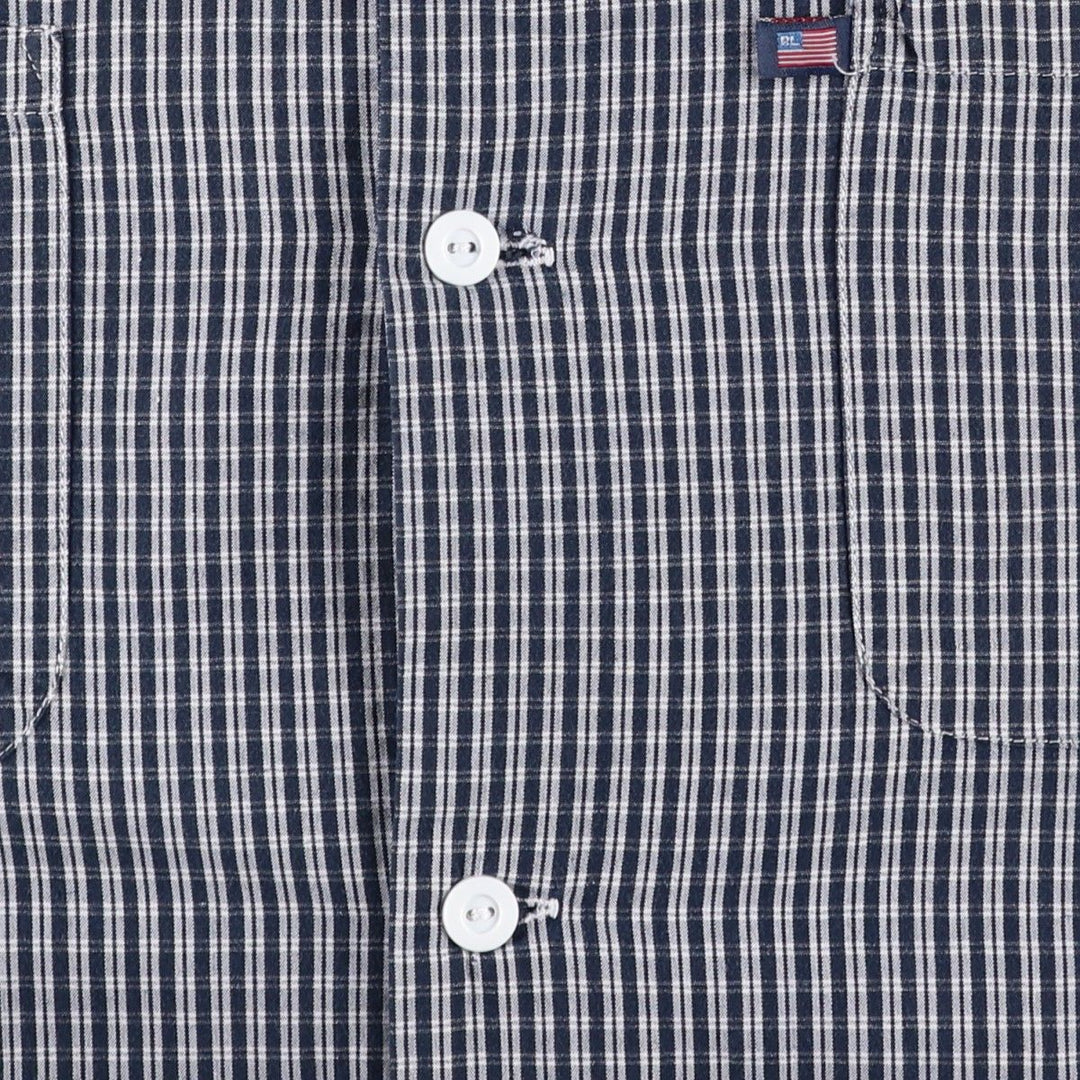 2000'S Ralph Lauren POLO JEANS COMPANY Check Pattern Short-Sleeve Open Collar Cotton Shirt, Boxy Fit, Men's Size M (approx.) cotton navy blue type Vintage Second Hand