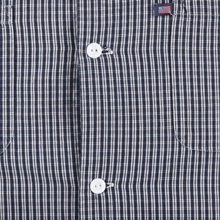 2000'S Ralph Lauren POLO JEANS COMPANY Check Pattern Short-Sleeve Open Collar Cotton Shirt, Boxy Fit, Men's Size M (approx.) cotton navy blue type Vintage Second Hand