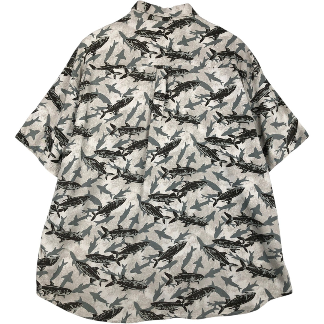 90s-00'S Columbia short-sleeved rayon shirt with all-over fish print, men's size XL. Rayon white type Vintage Second Hand