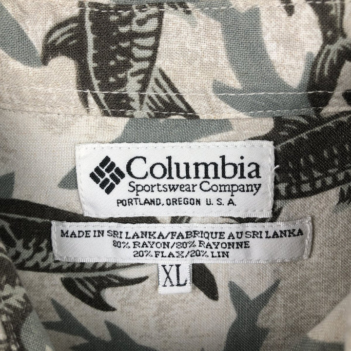 90s-00'S Columbia short-sleeved rayon shirt with all-over fish print, men's size XL. Rayon white type Vintage Second Hand