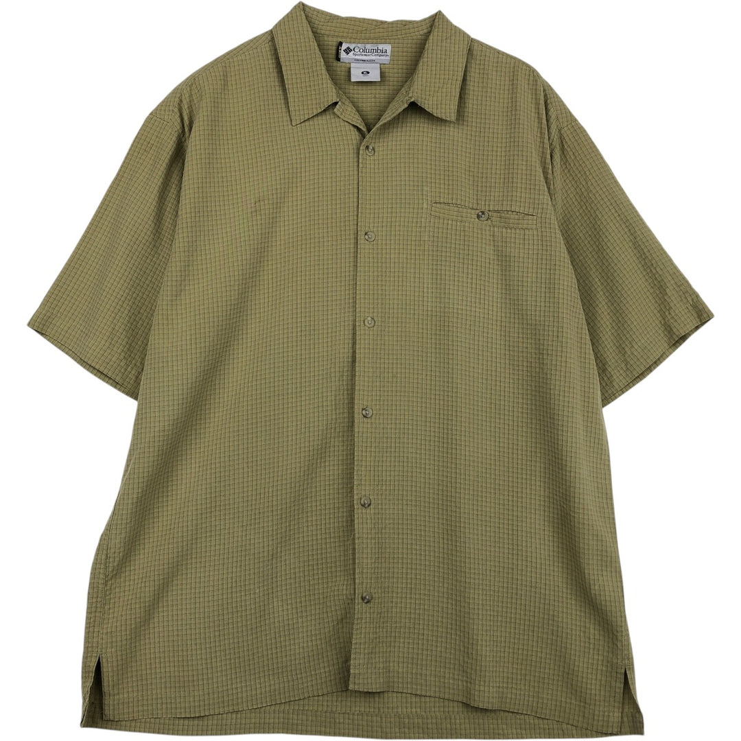 2000'S Columbia Check Pattern Short-Sleeve Open Collar Shirt, Boxy Shirt, Men's Size XL (approx.) Modal green type yellow green Vintage Second Hand