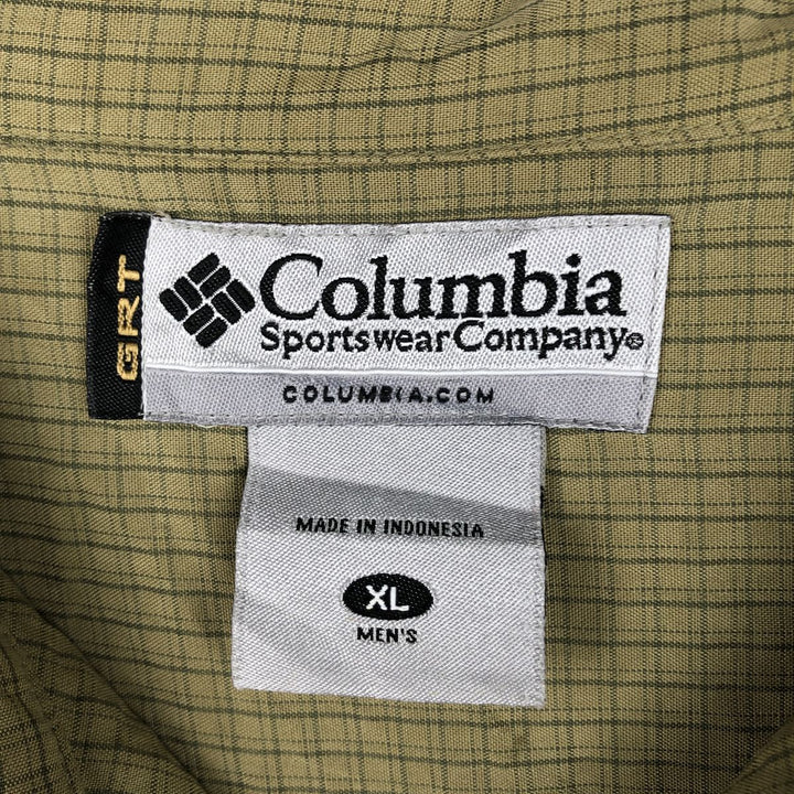 2000'S Columbia Check Pattern Short-Sleeve Open Collar Shirt, Boxy Shirt, Men's Size XL (approx.) Modal green type yellow green Vintage Second Hand