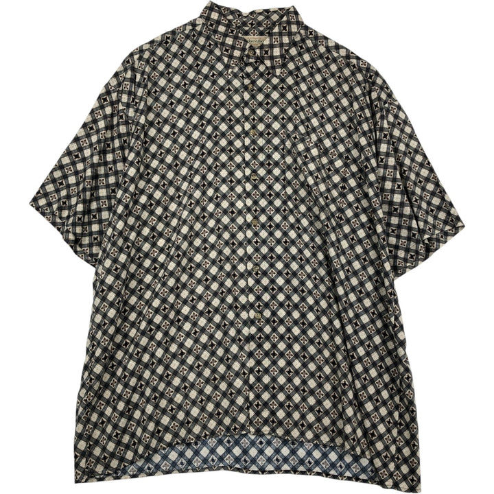 1990'S St. John's Bay all-over print short-sleeved rayon shirt, boxy fit, men's size XL equivalent, vintage. Rayon unbleached Vintage Second Hand