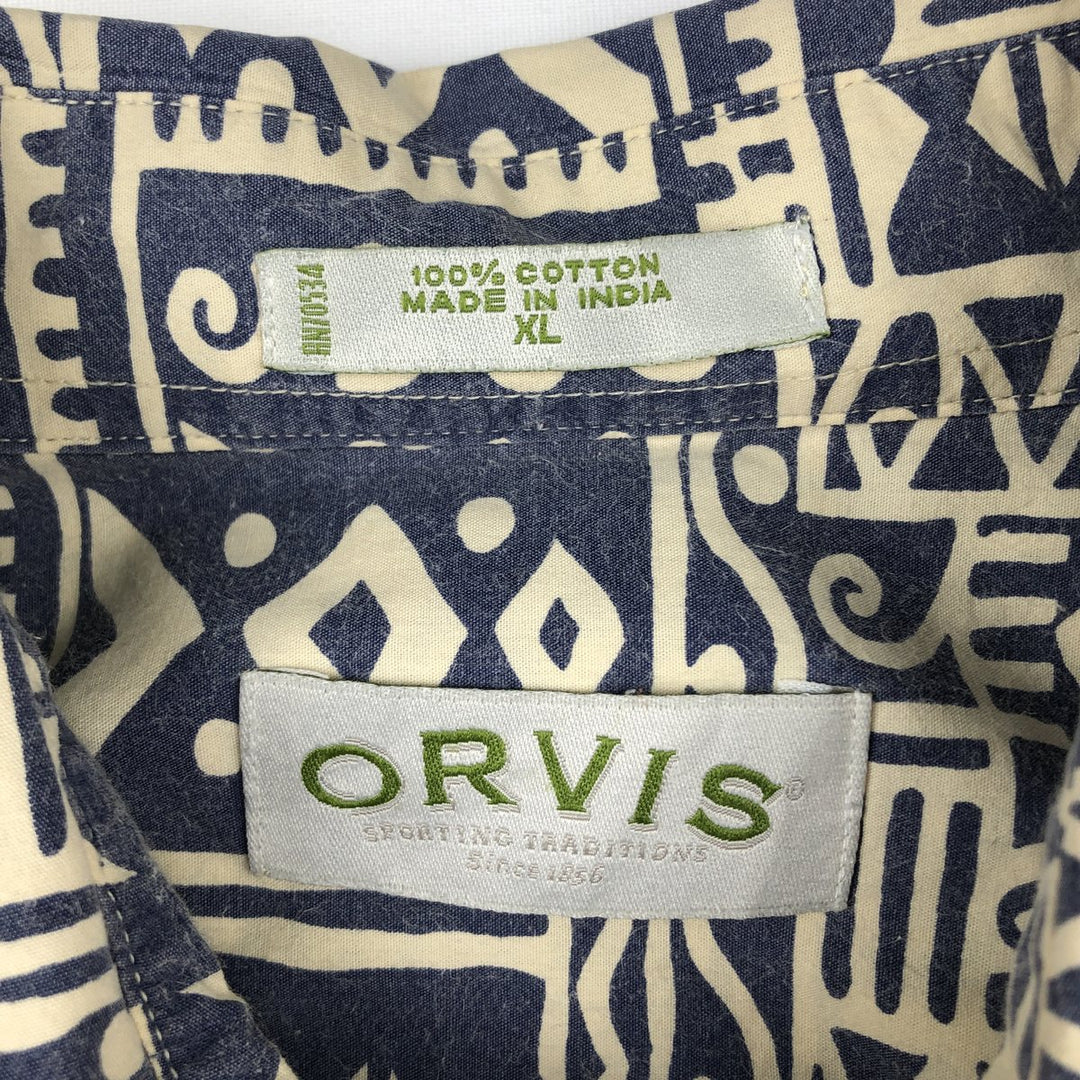 90s-00'S Orvis all-over print short-sleeved cotton shirt, men's size XL equivalent, vintage. cotton unbleached Vintage Second Hand