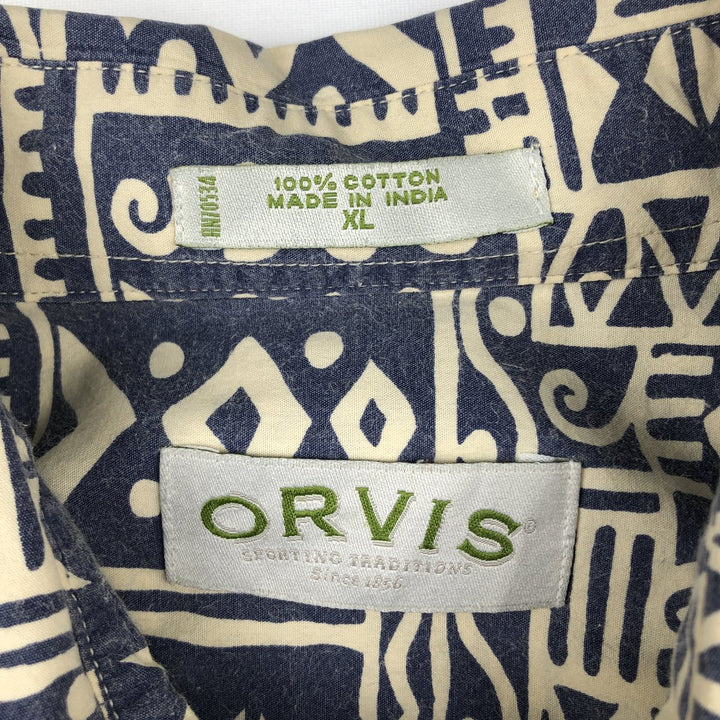 90s-00'S Orvis all-over print short-sleeved cotton shirt, men's size XL equivalent, vintage. cotton unbleached Vintage Second Hand