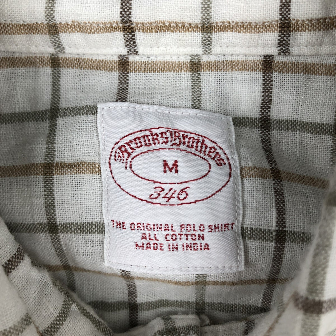Brooks Brothers 346 short sleeve button-down check shirt, men's size M cotton white type Vintage Second Hand