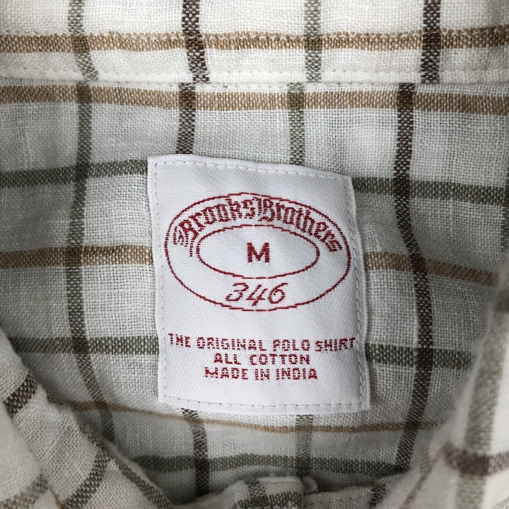 Brooks Brothers 346 short sleeve button-down check shirt, men's size M cotton white type Vintage Second Hand