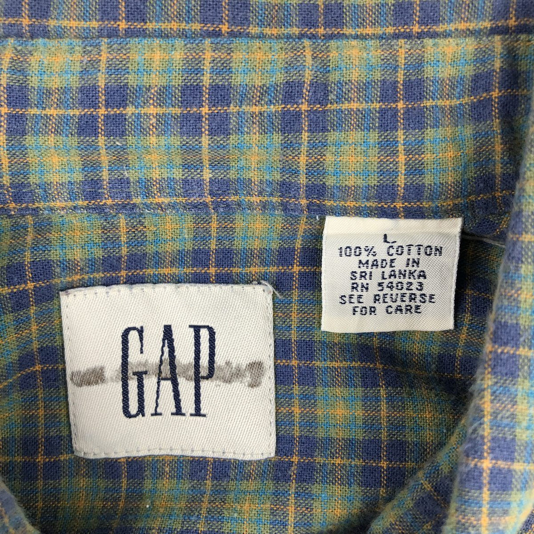 90'S GAP Old Gap Short Sleeve Button Down Check Shirt Men's L Size Vintage cotton green type Vintage Second Hand