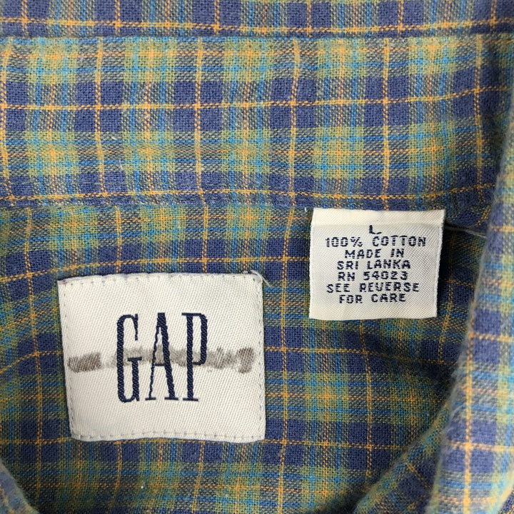 90'S GAP Old Gap Short Sleeve Button Down Check Shirt Men's L Size Vintage cotton green type Vintage Second Hand