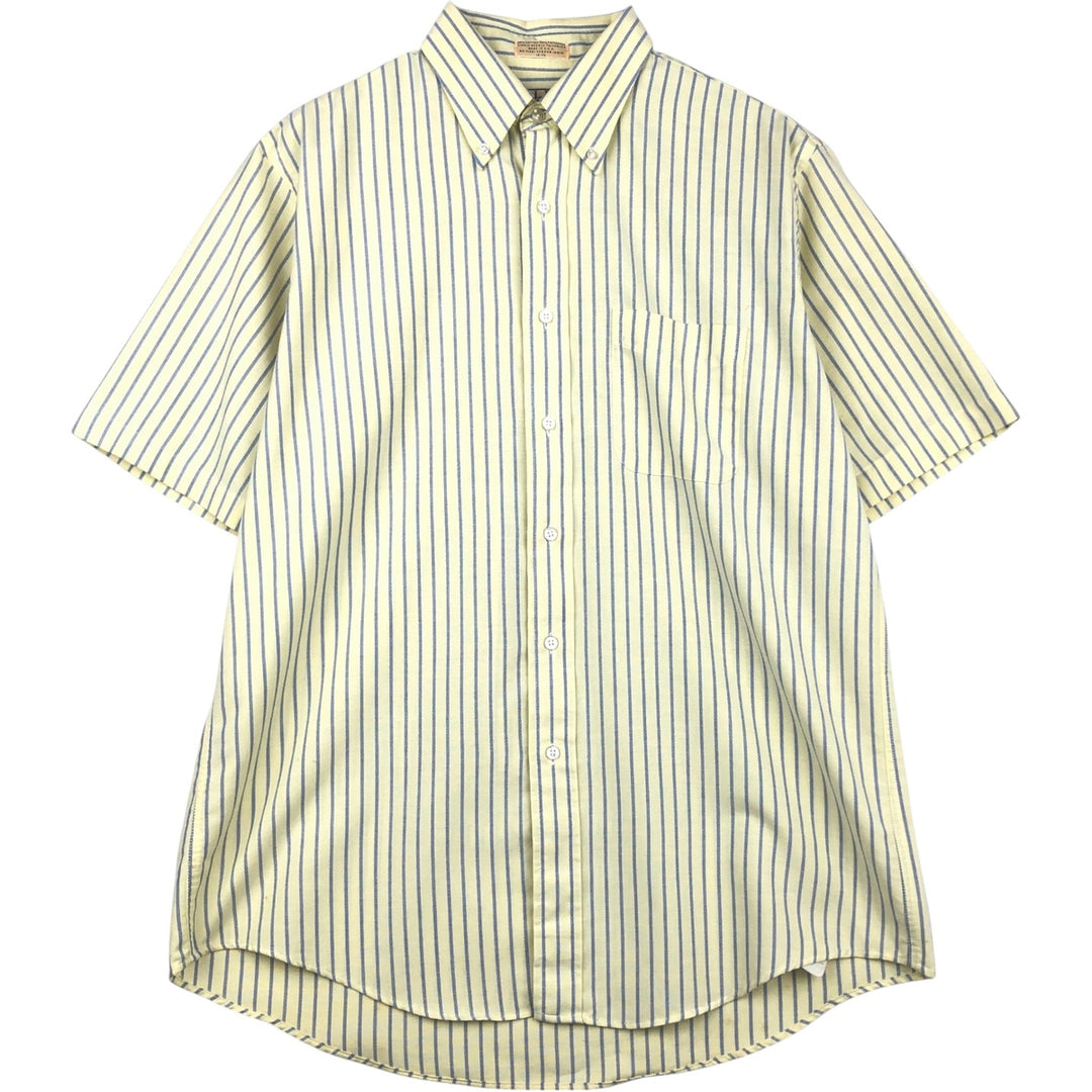 80s-90'S LLBean Short Sleeve Button-Down Striped Shirt Made in USA Men's Size L Vintage cotton yellow type Vintage Second Hand